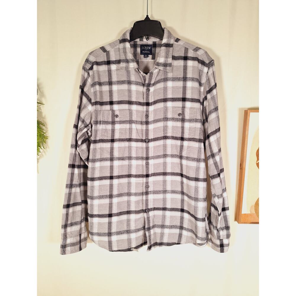 J. Crew Men's Gray/Black Flannel Button-Up Long-Sleeve Shirt XL